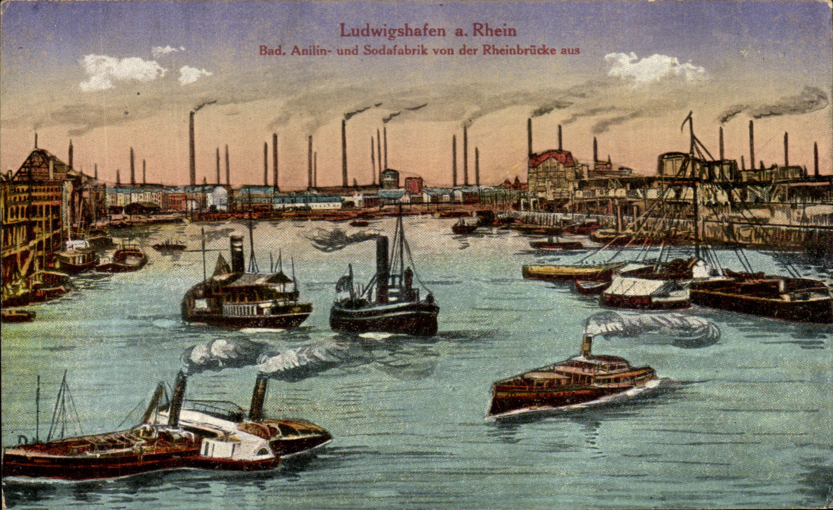 CPA Ludwigshafen has Rhein bad Auillin and Sodafabrik von der Rheinbruck aur Bateaux