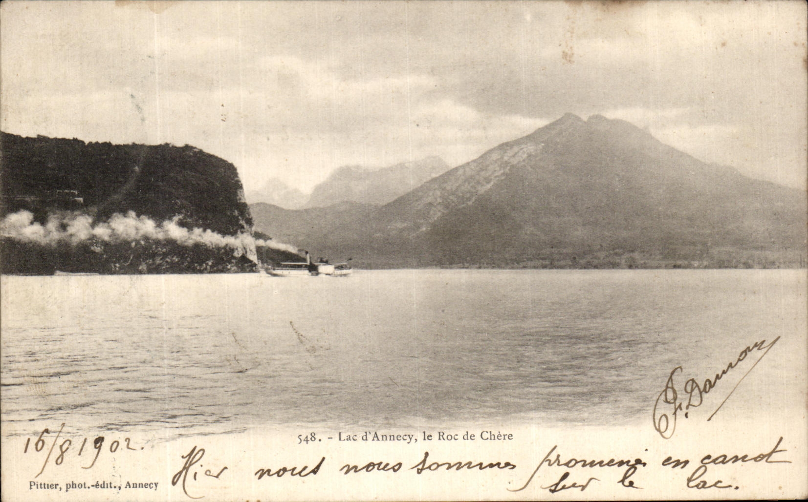 CPA Lake Annecy Roc De Dear Bateau