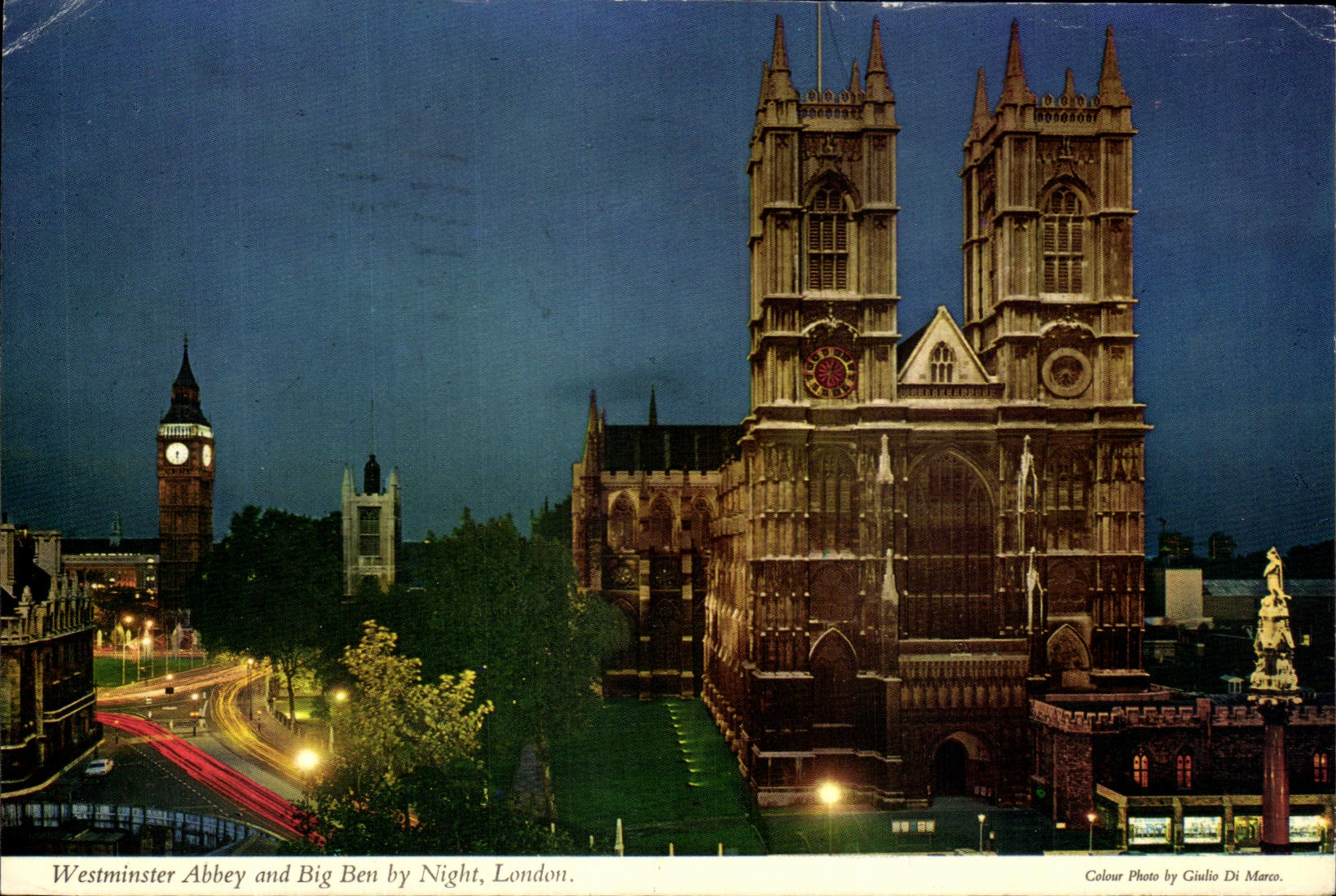 MODERN CARD Westminster Abbey and Big Ben by Night London