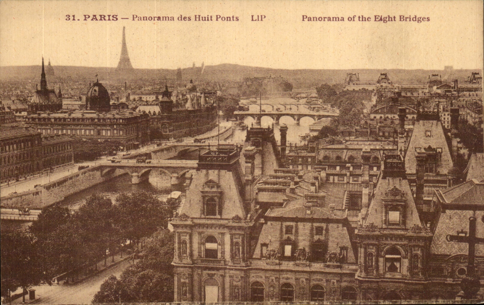 CPA Paris Pnnorama de la torre Eiffel de ocho puentes