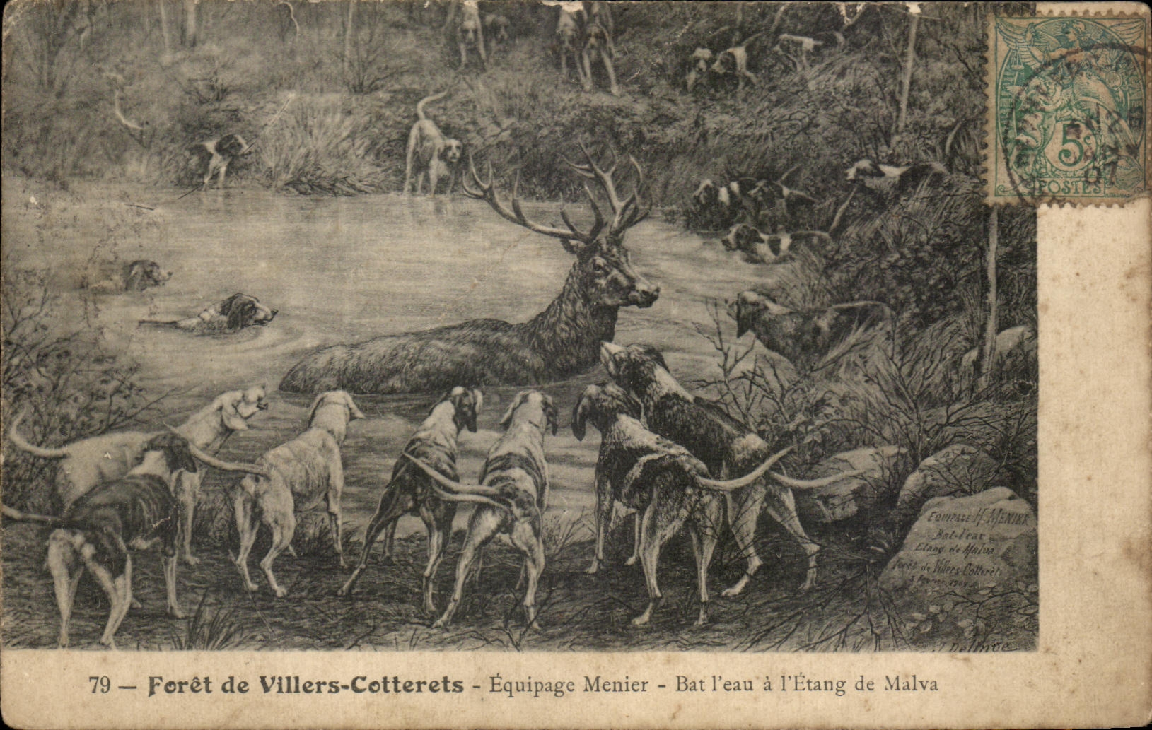 CPA Foret De Villers Cotterets Equipage Menier Beats Water In Etang De Malva Chasse Cheins Hind