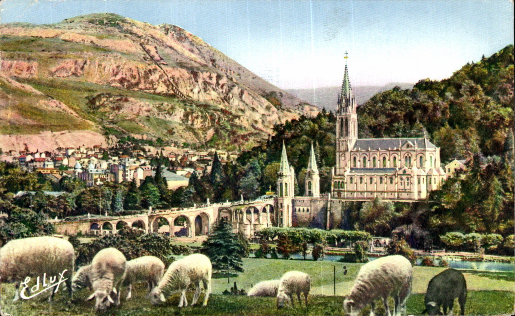 CPSM Lourdes the Basilica and the Peak of Jer Sheep