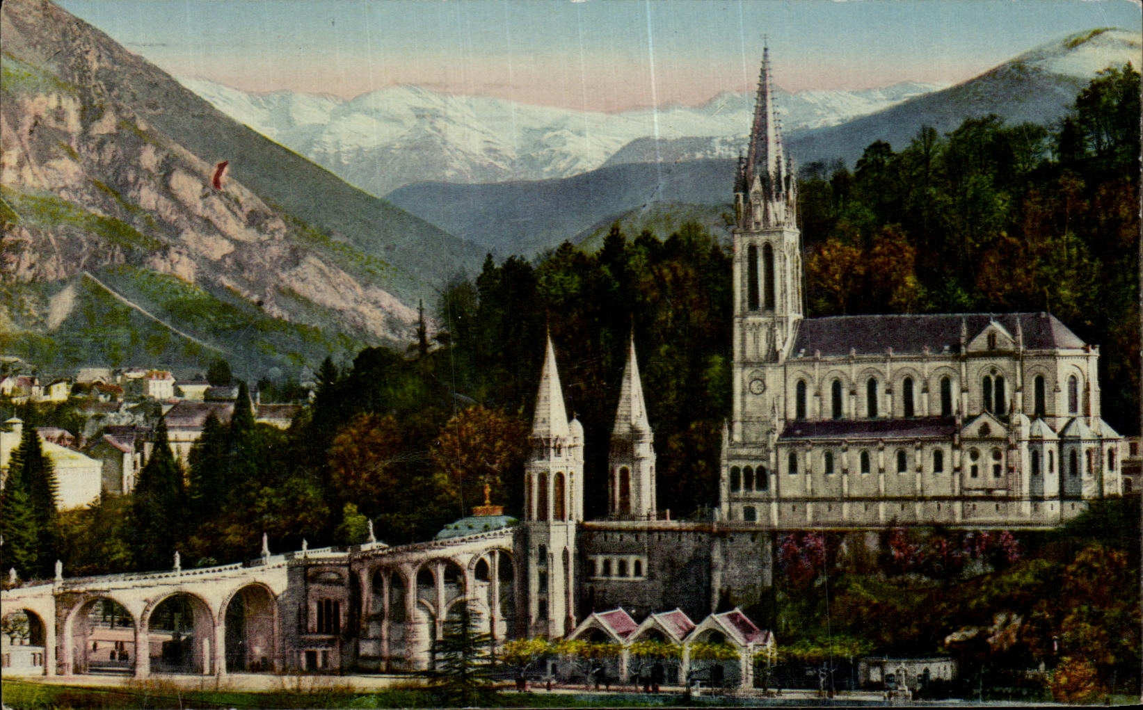 CPSM Lourdes the Basilica and Mountains