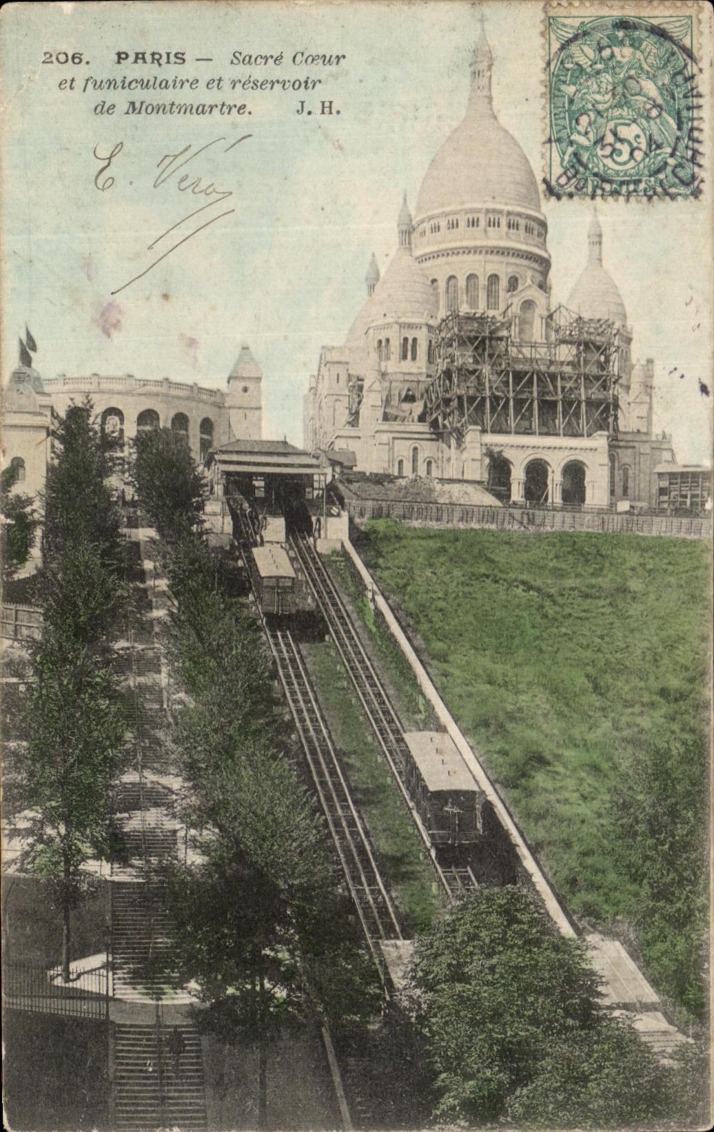 CPA Paris Sacre Coeur Et Funiculaire Et Reservoir De Montmartre
