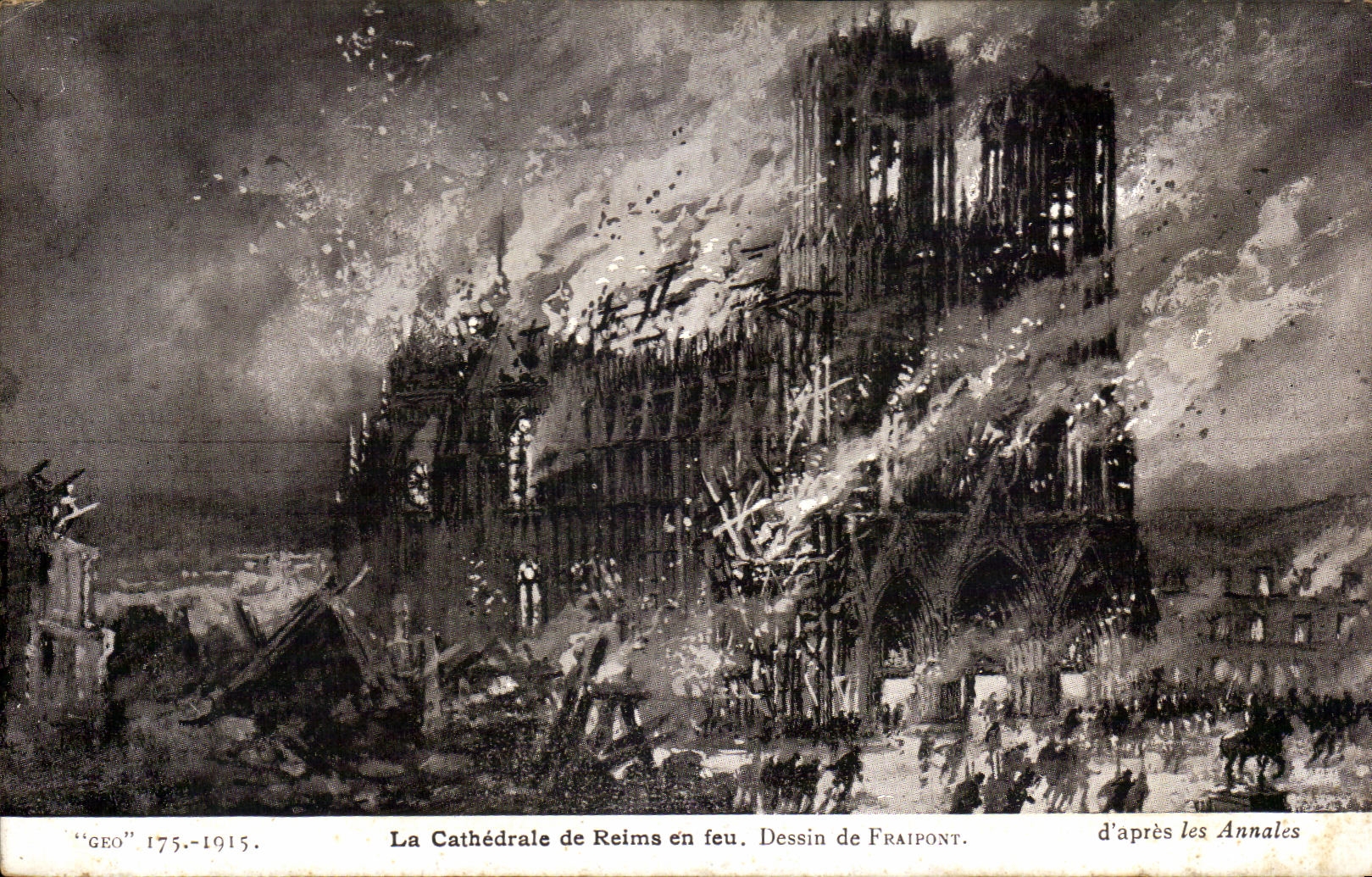 CPA the Cathedral of Rheims on Fire Drawing of Fraiport according to Militaria Annals