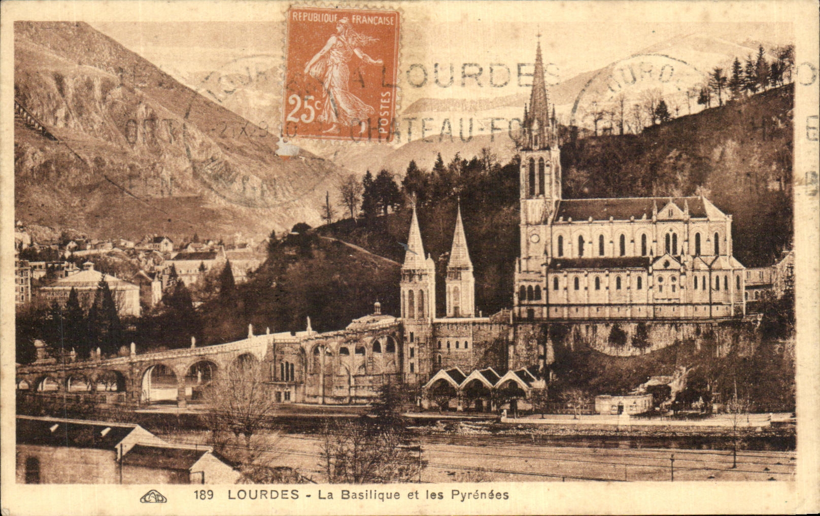CPA Lourdes the Basilica and the Pyrenees