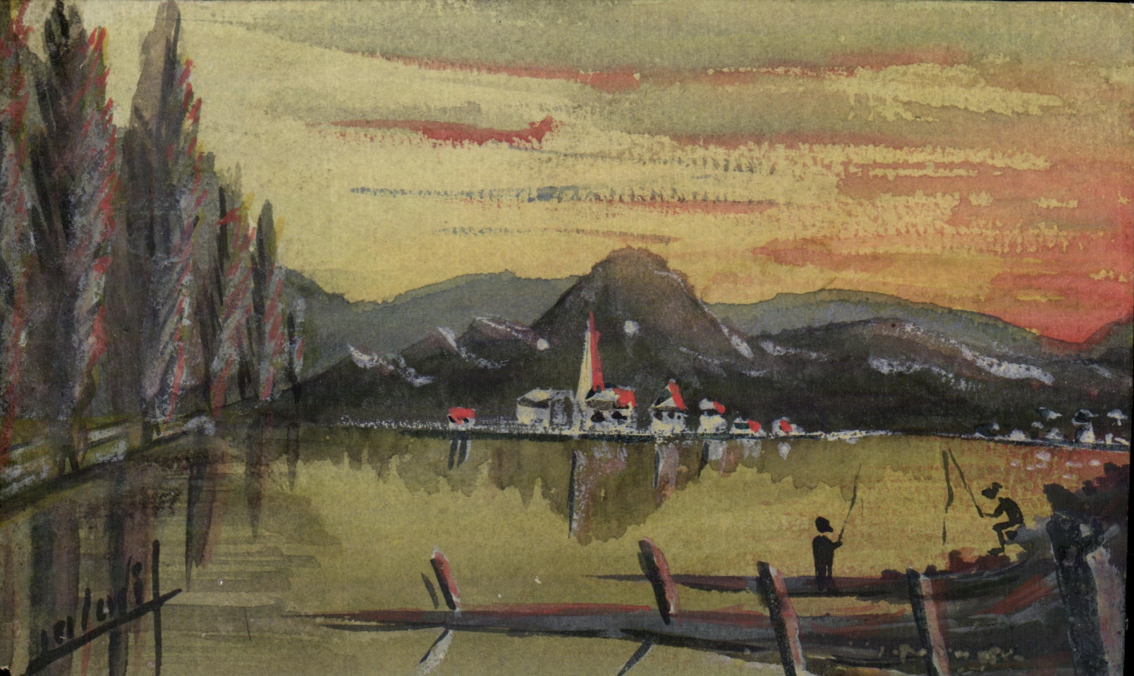 CPA Paysage (dessin a la main)