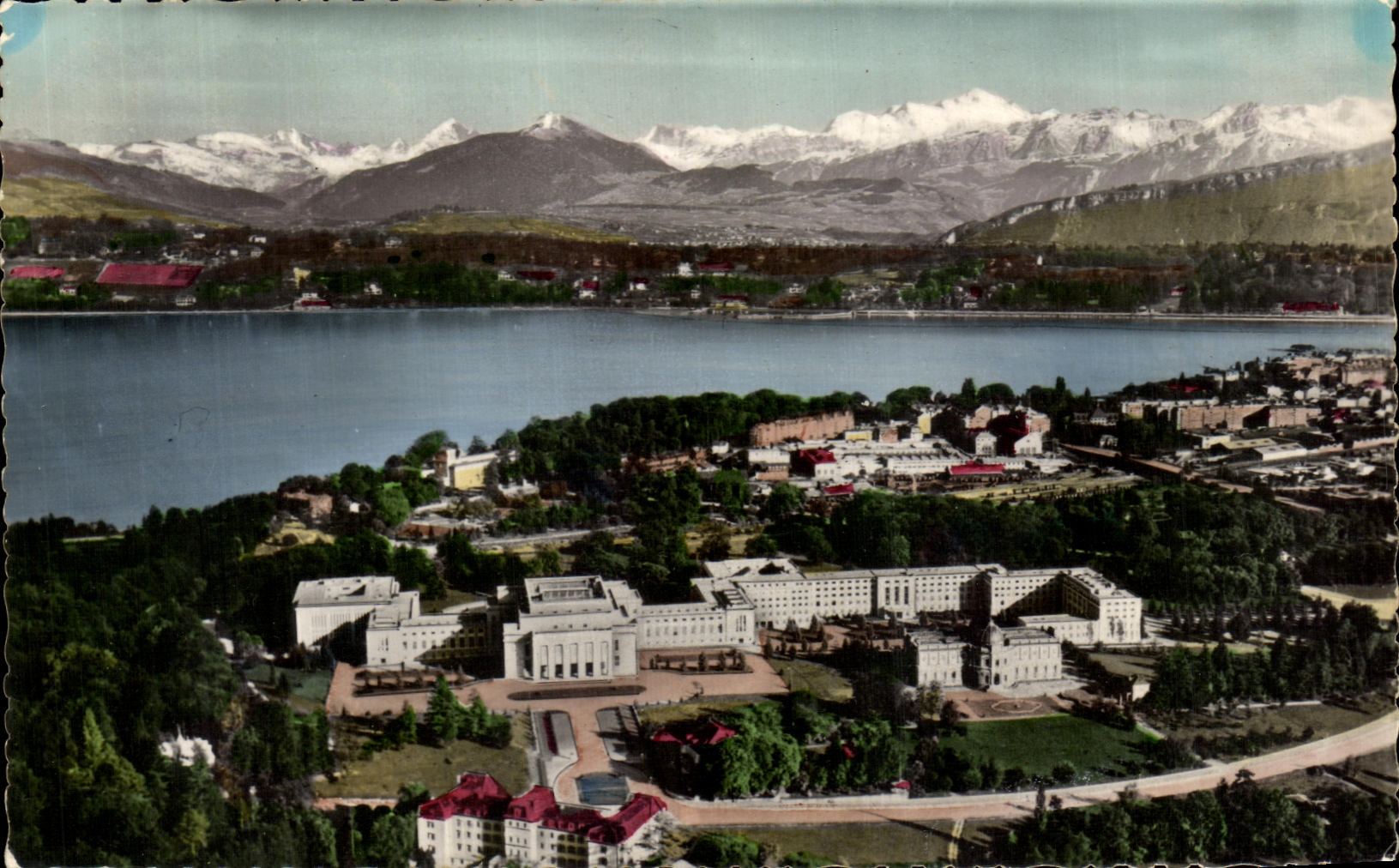 CPA Geneva the Palate of the United Nations and Mont Blanc