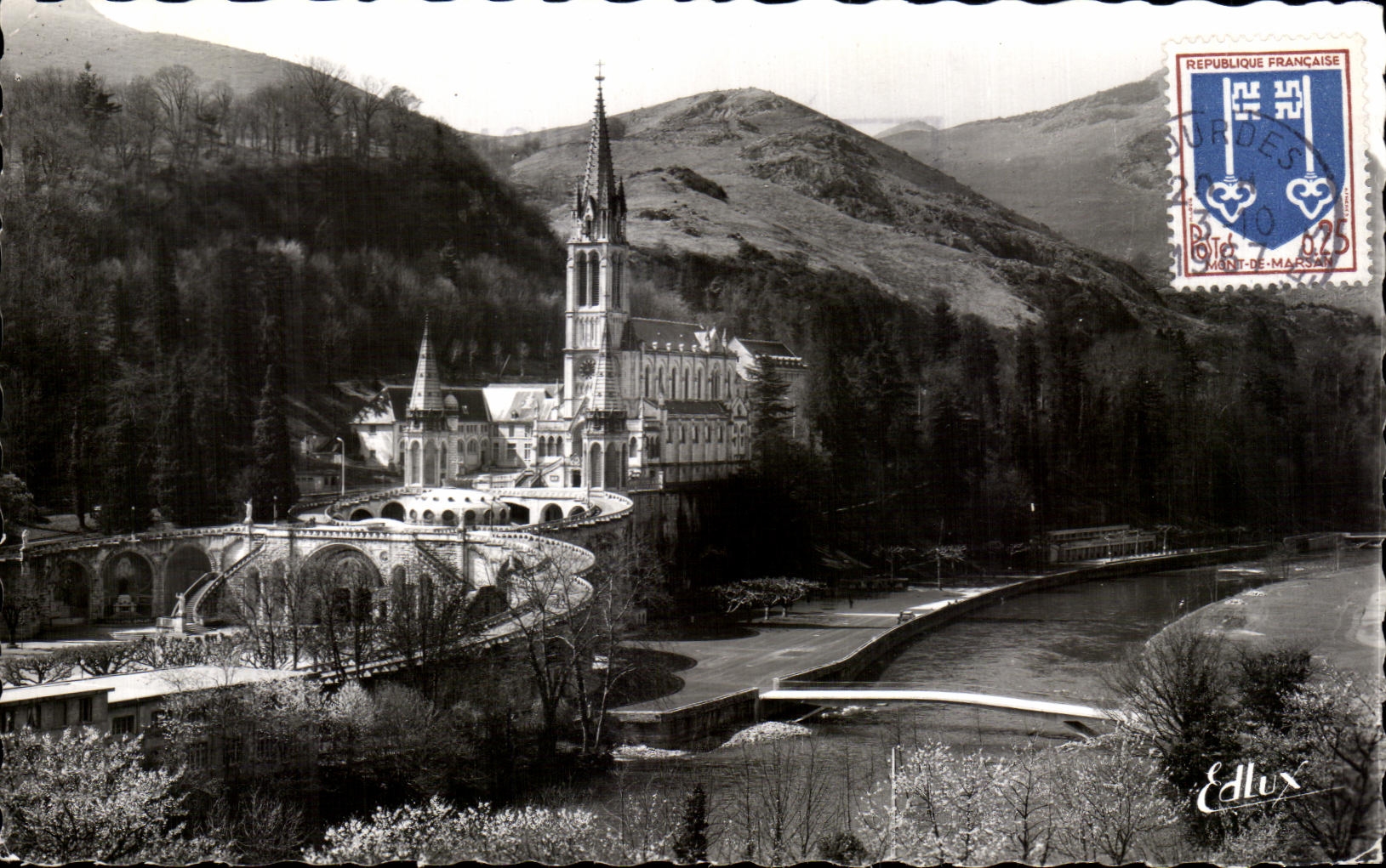 CPSM Lourdes Bosilique Gave and the New Bridges Inaugurate on March 25th 1966