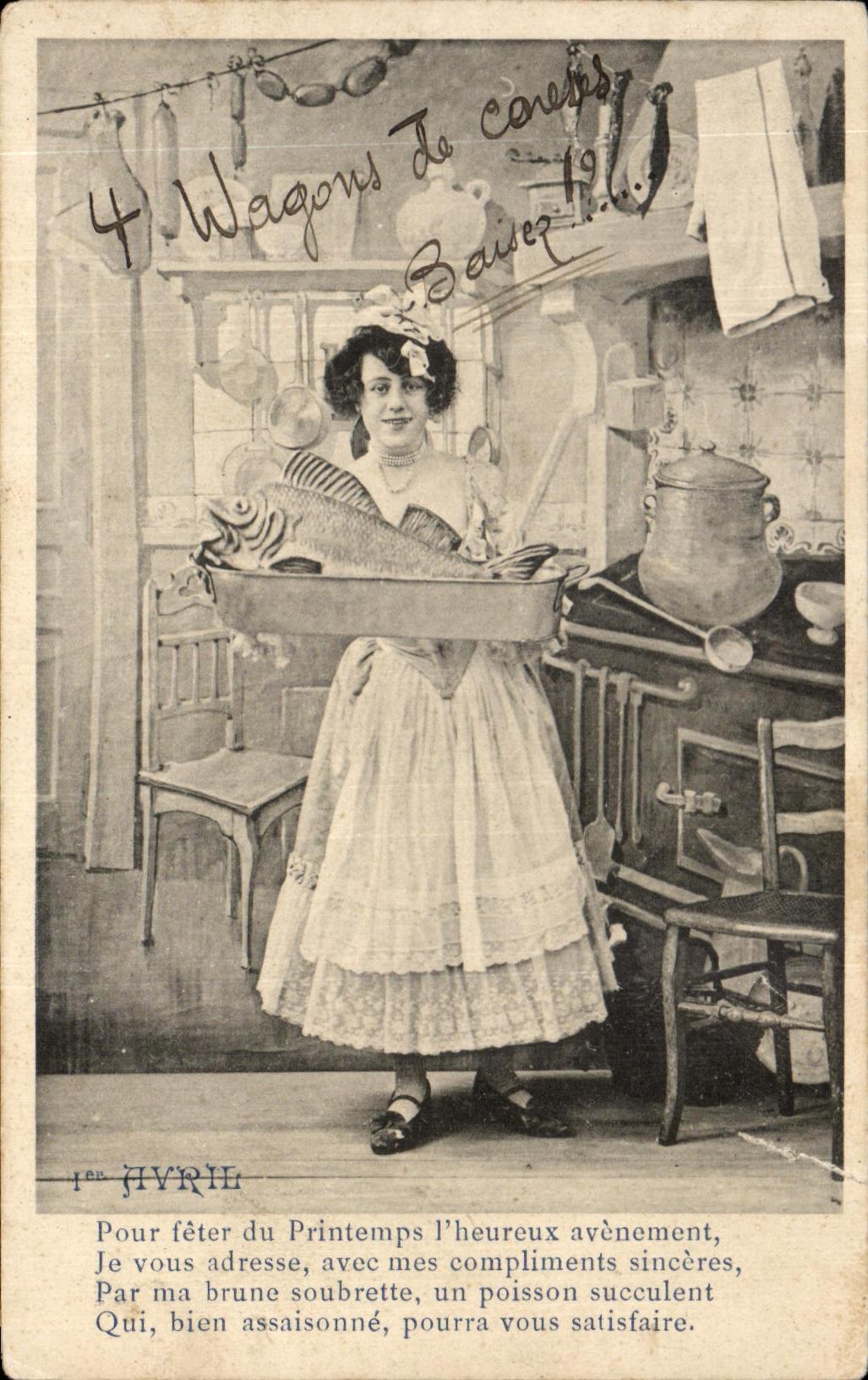 CPA fantasia mujer Poisson 1 de abril