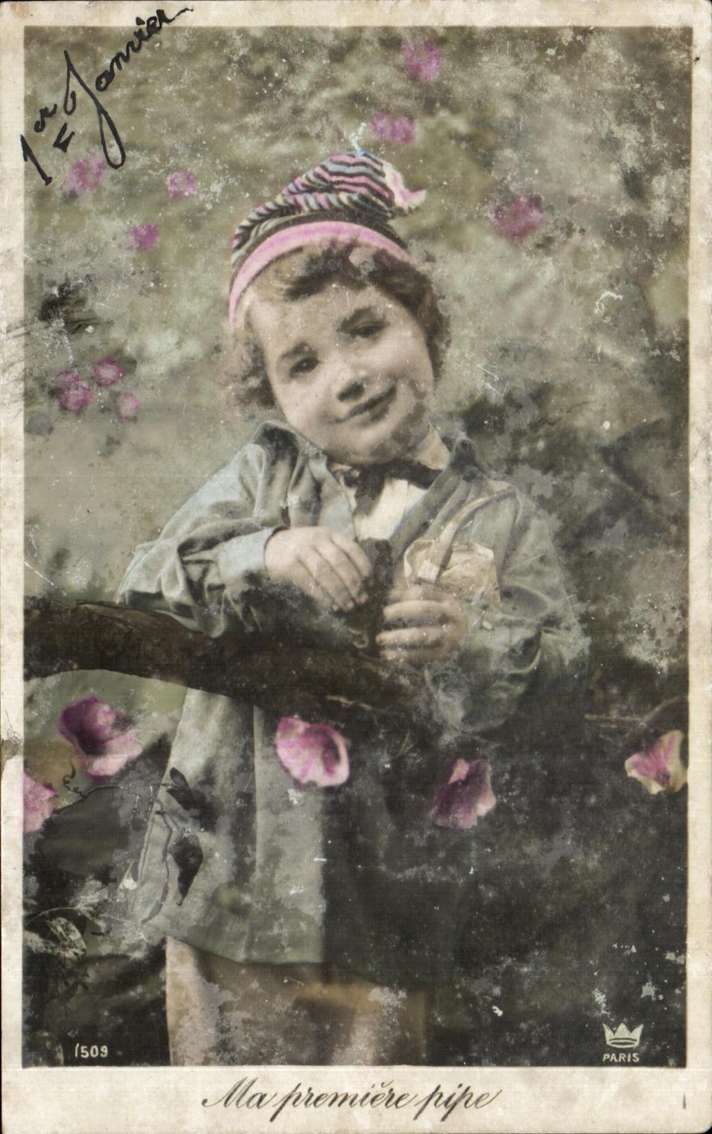 Muchacho del nino de la fantasia de CPA mi primer tabaco de pipa