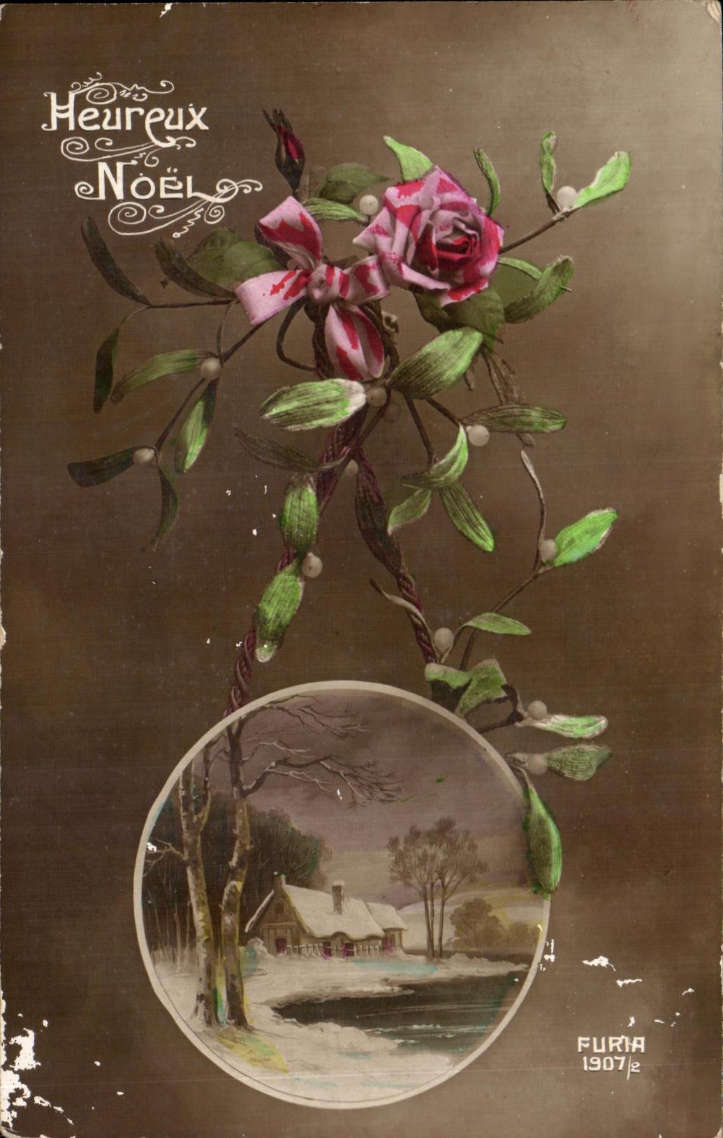CPA Fantaisie Fleurs Noel Rose