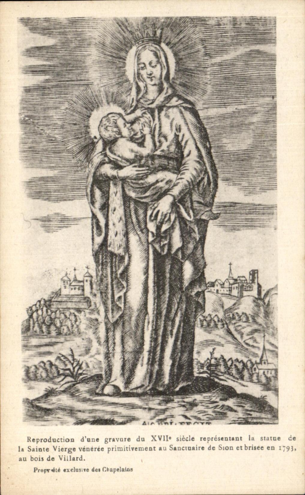 CPA Reproduction Of an Engraving Of the Represensant Century Statue Of Sainte Virgin