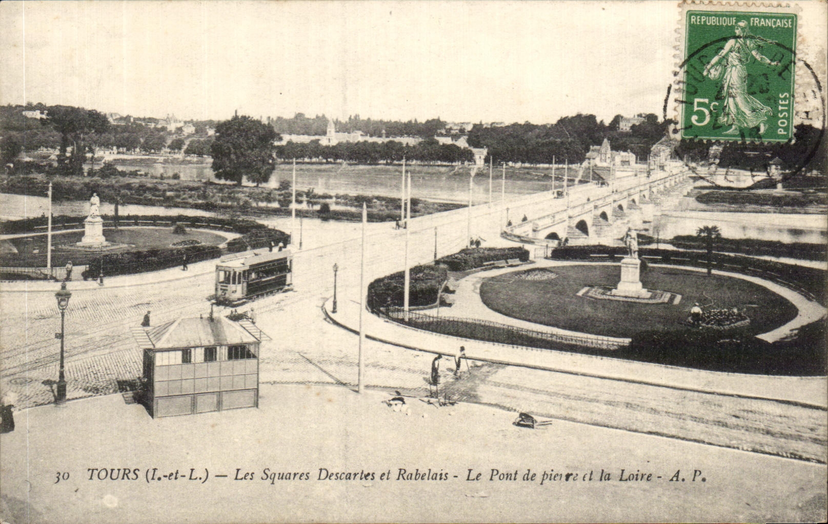 CPA Tours the Public gardens Descartes and Rabelais the stone Bridge and the Loire