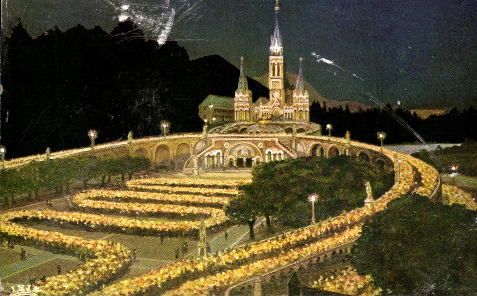 CPA Lourdes the Illuminee Basilica and the Procession with the Torches