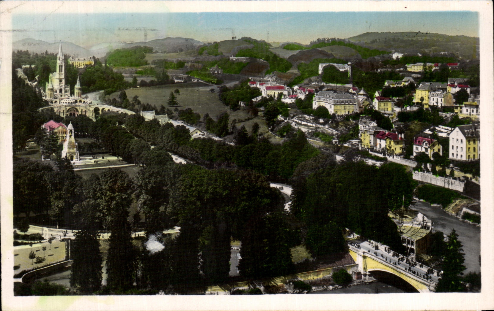 CPA Lourdes the Basilica and the Bridge St Michel