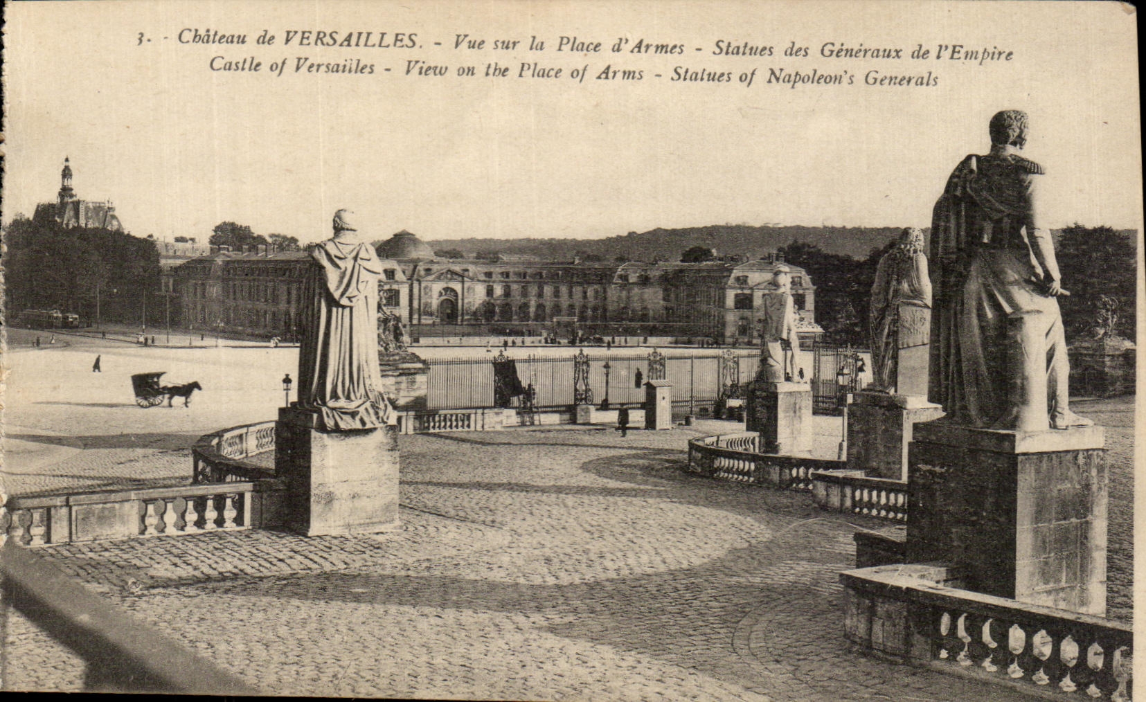 CPA Castle of Versailles Vur on the Place of Weapons Statues of General of the Empire Castl off Versailles view one the Plac
