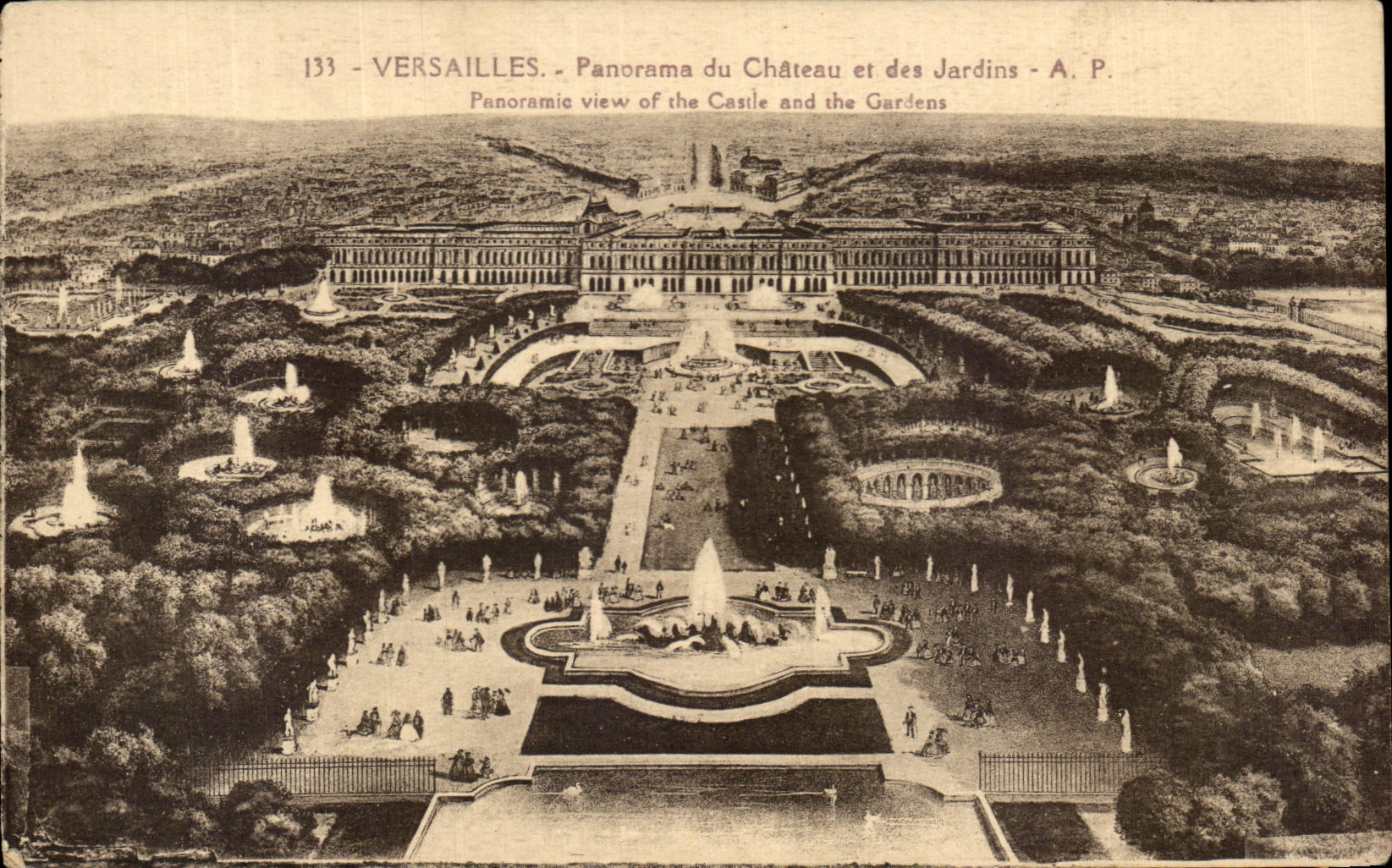 CPA Versailles Panorama du Chateau et des Jardins 