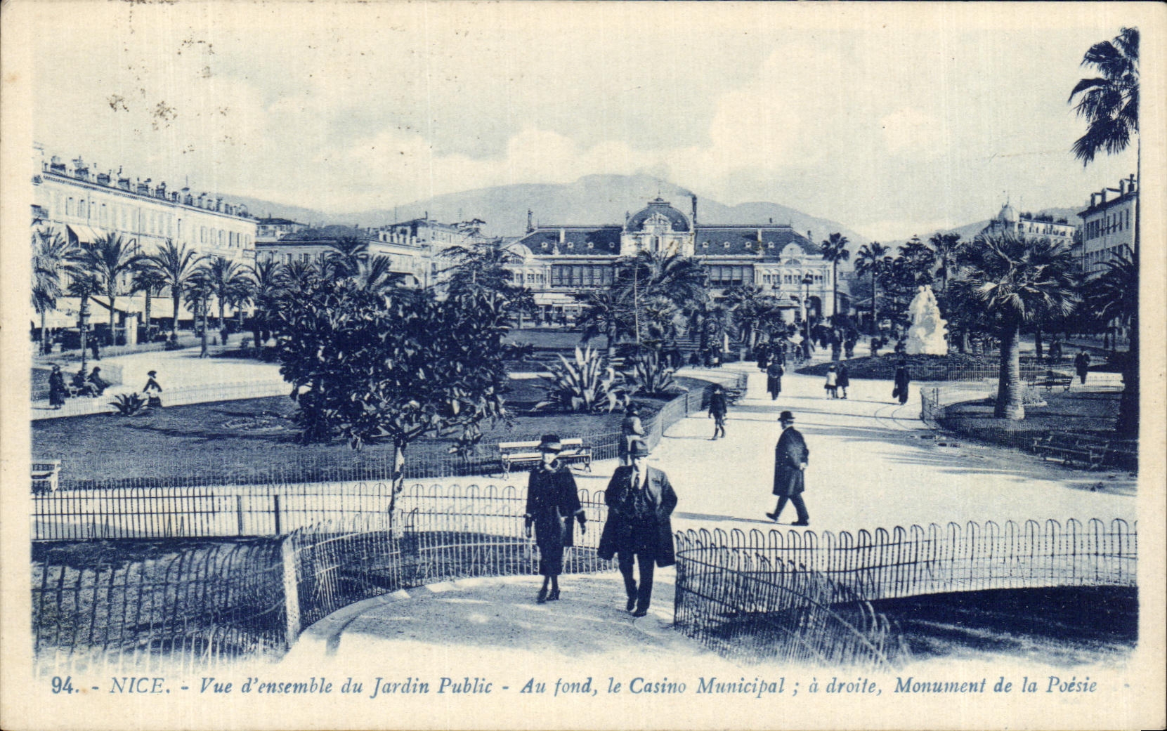 Cuadro total de CPA Niza del jardin publico en la parte inferior el monumento municipal del casino de la poesia