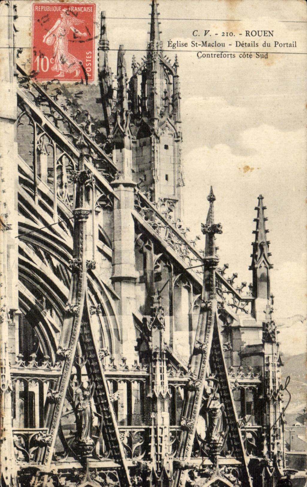 CPA Rouen Church St Maclou Details of the Gate Buttresses southern part