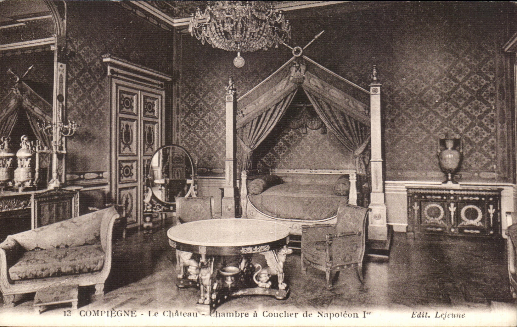 CPA Compiegne the Castle Room has Coucher of Napoleon 1st
