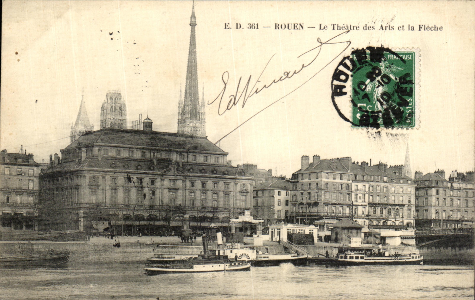 CPA Rouen the Theater of Arls and the Arrow Boats