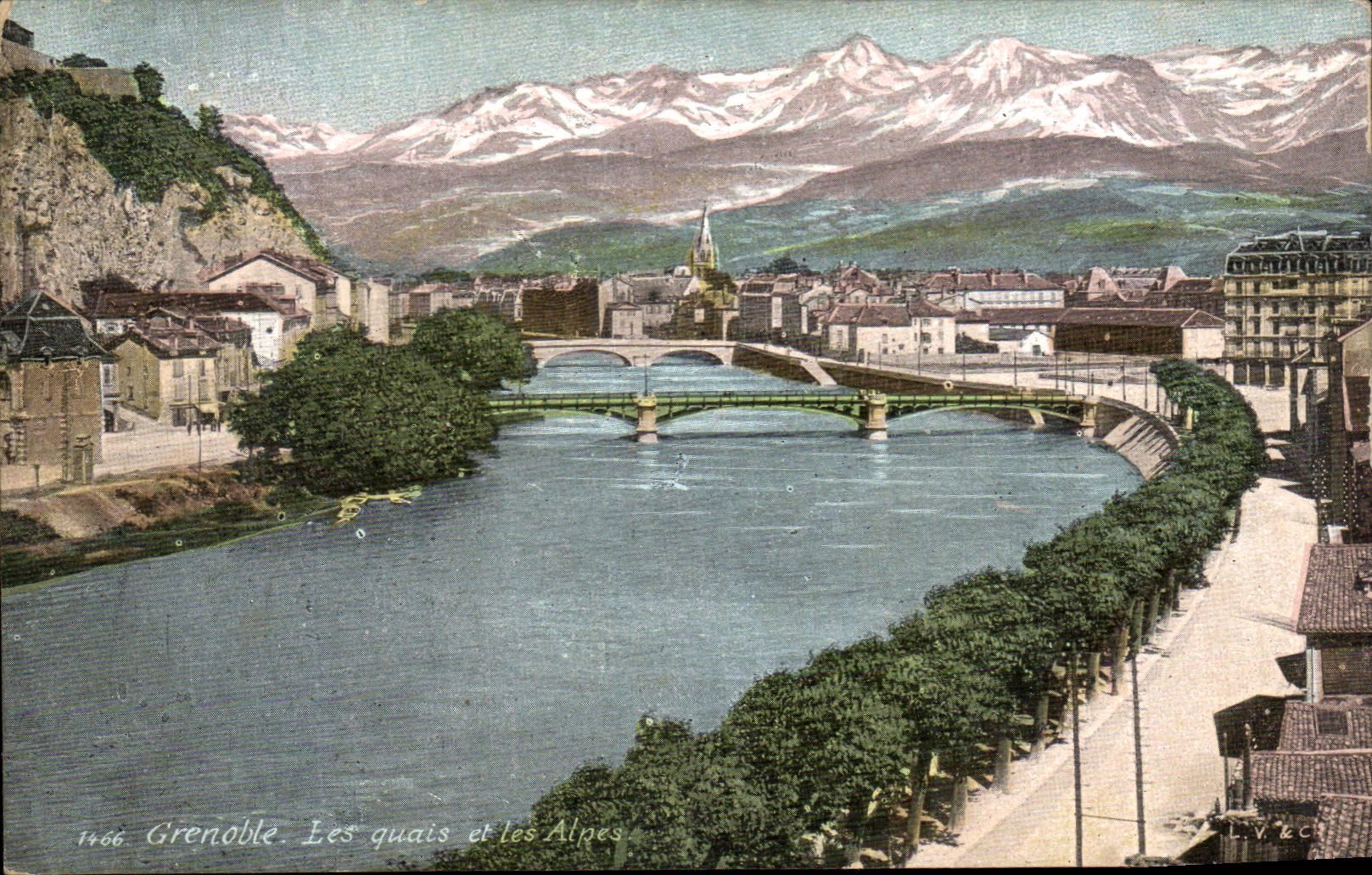 CPA Grenoble quays and the Alps