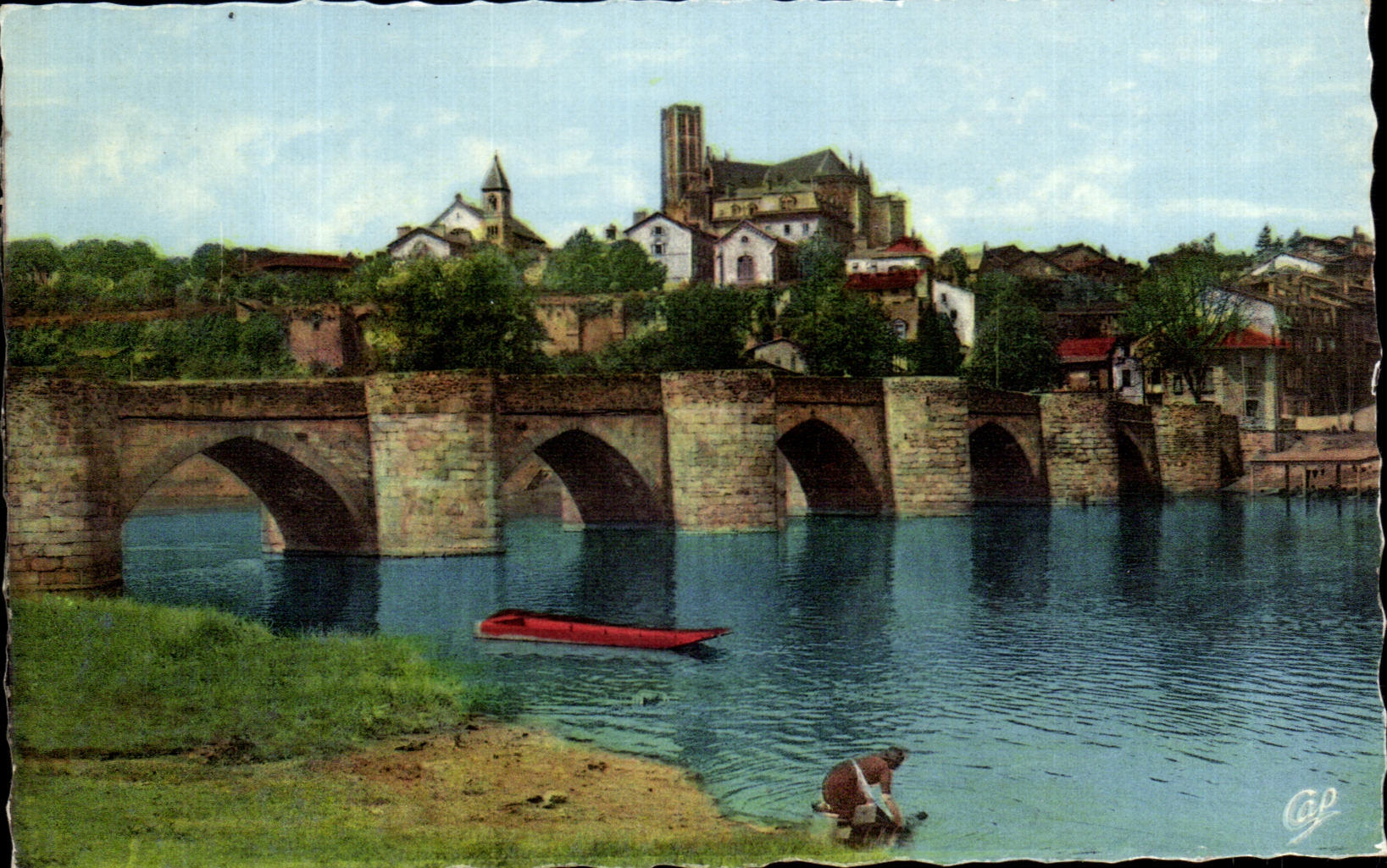 CPA Limoges el puente St Etienne y la catedral