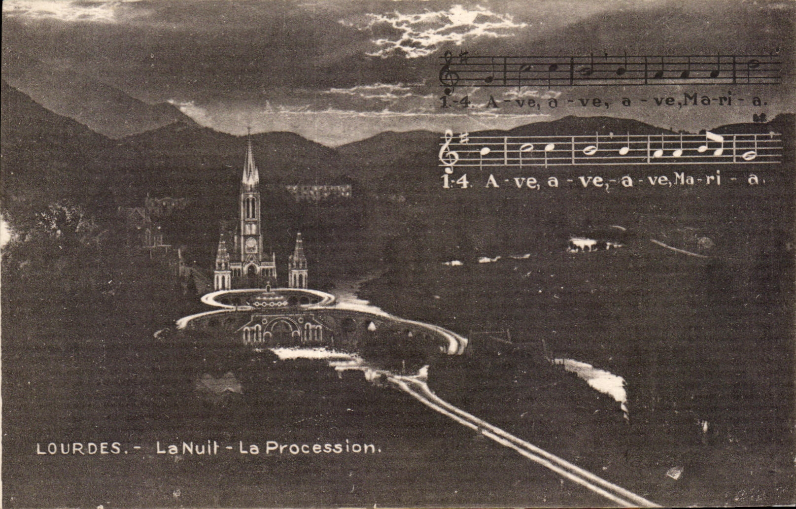 CPA Lourdes the Night the Procession