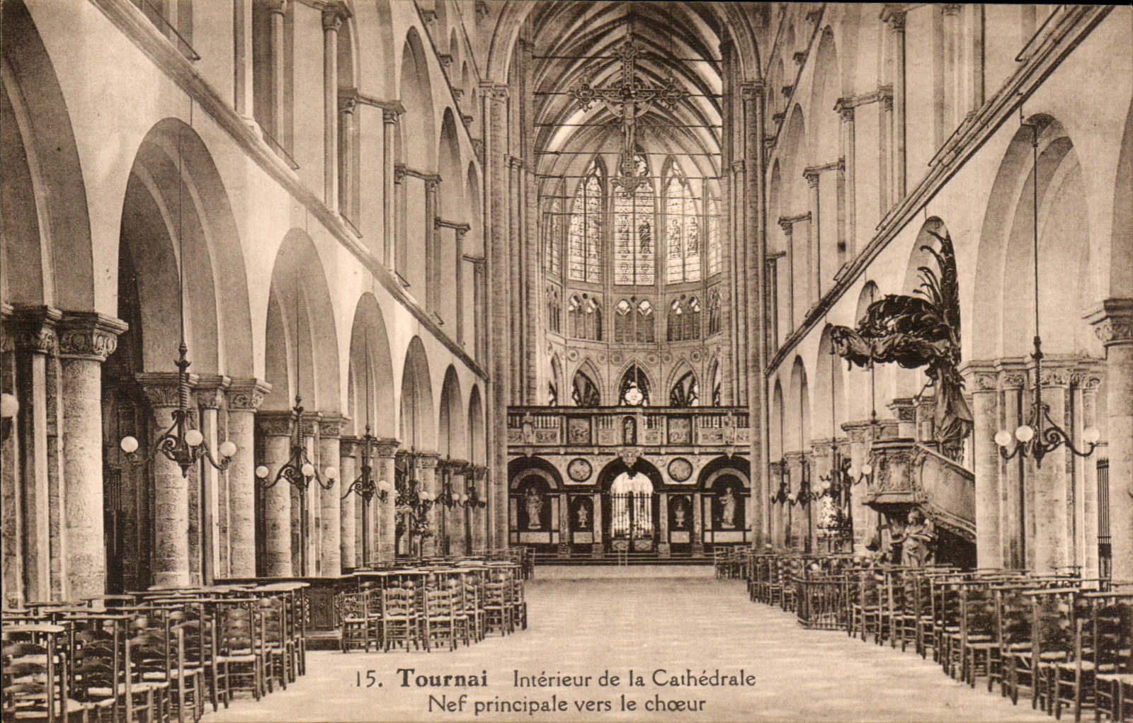 CPA Tournai Interieur De La Cathedrale Nef Principale Vers le Choeur