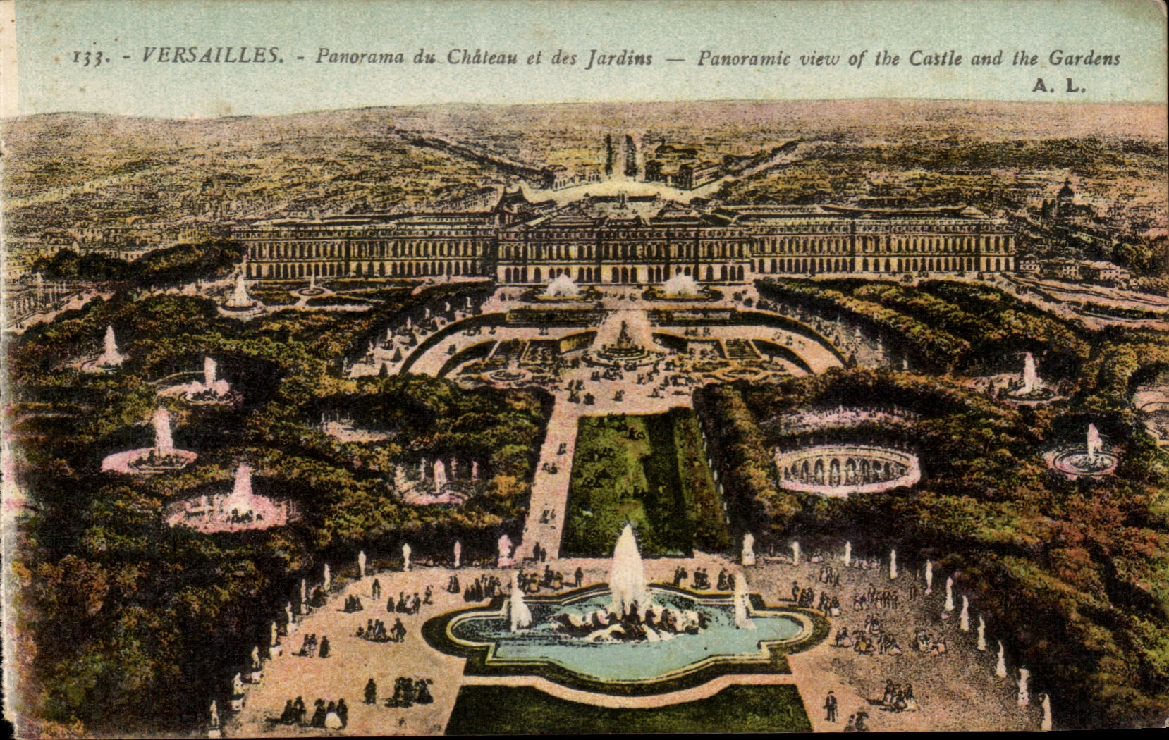 CPA Versailles Panorama Du Chateau Et Des Jardins
