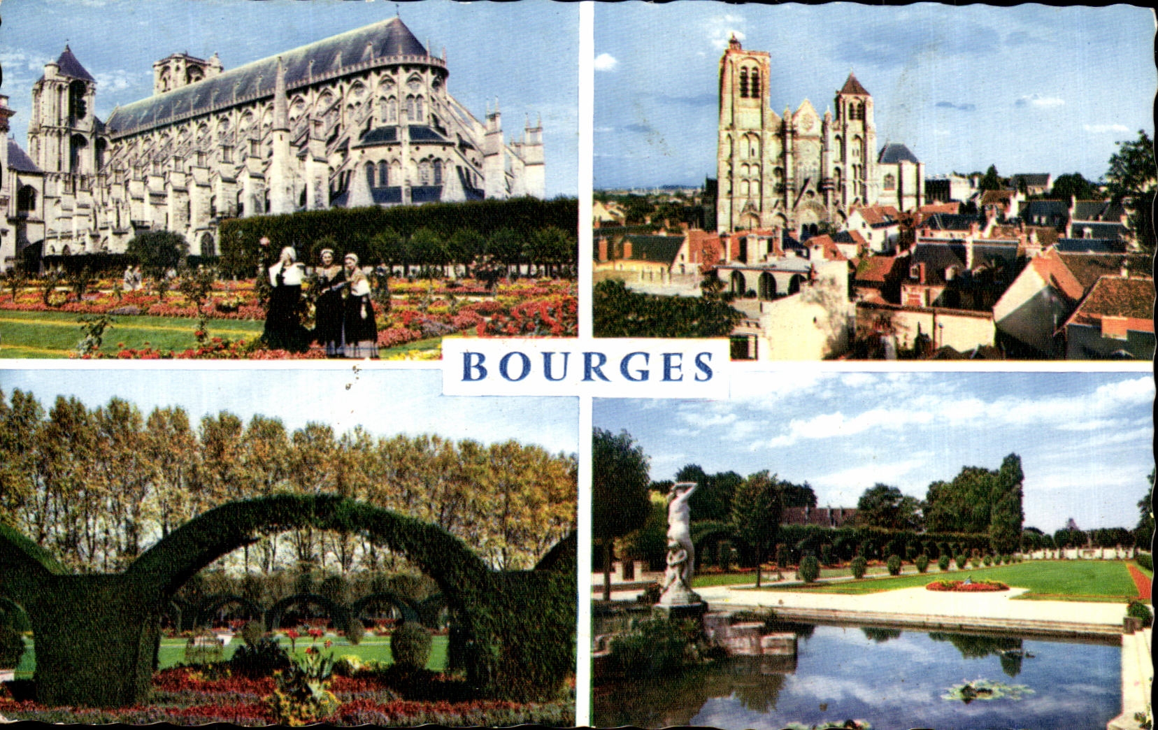 CPSM Bourges la catedral St Etienne Cathdrale el jardin de los jardines cercanos de Fichaux de Pree Fichaux