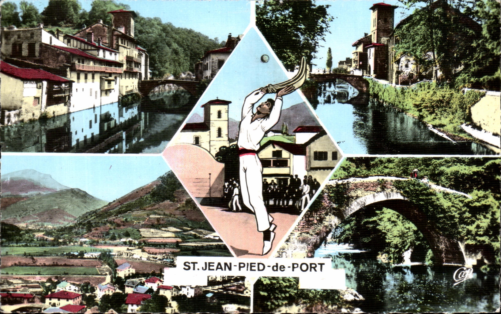CPSM Saint Jean Pied Of Port Basque Houses Nive View Roman Bridge of Eyheraberry Winds into a ball Basque