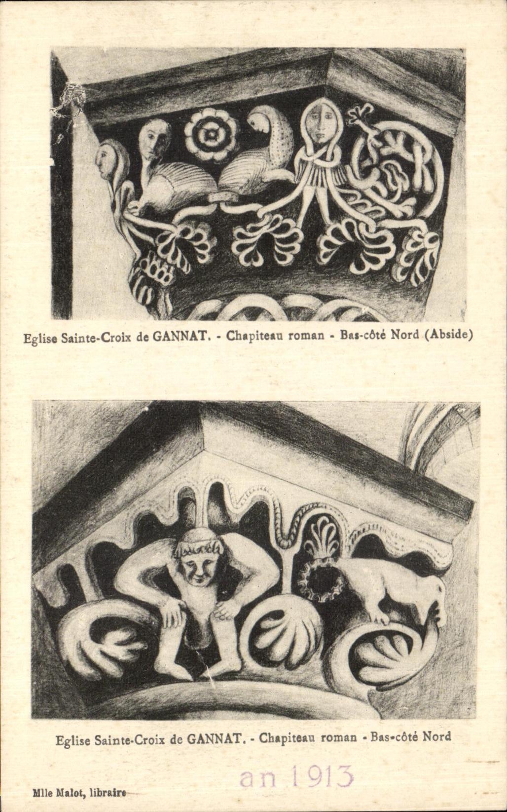 CPA Eglise Sainte Croix De Gannat Chapiteau Roman Bas Cote Nord