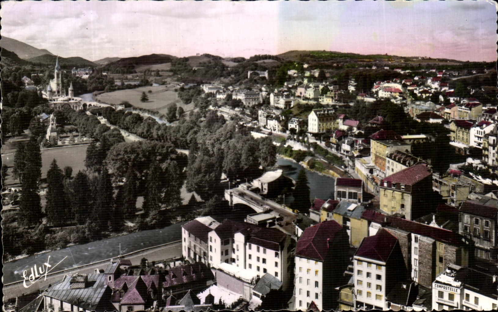 CPA Lourdes View the Basilica the Bridge St Michel Hotels