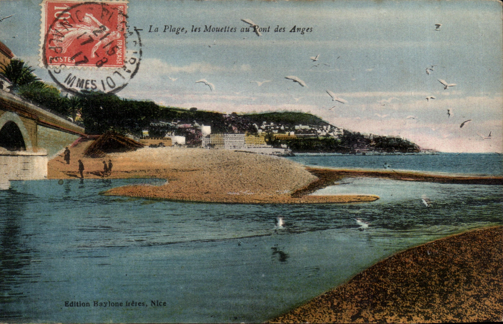 CPA que la playa gulls con el puente Niza de los angeles