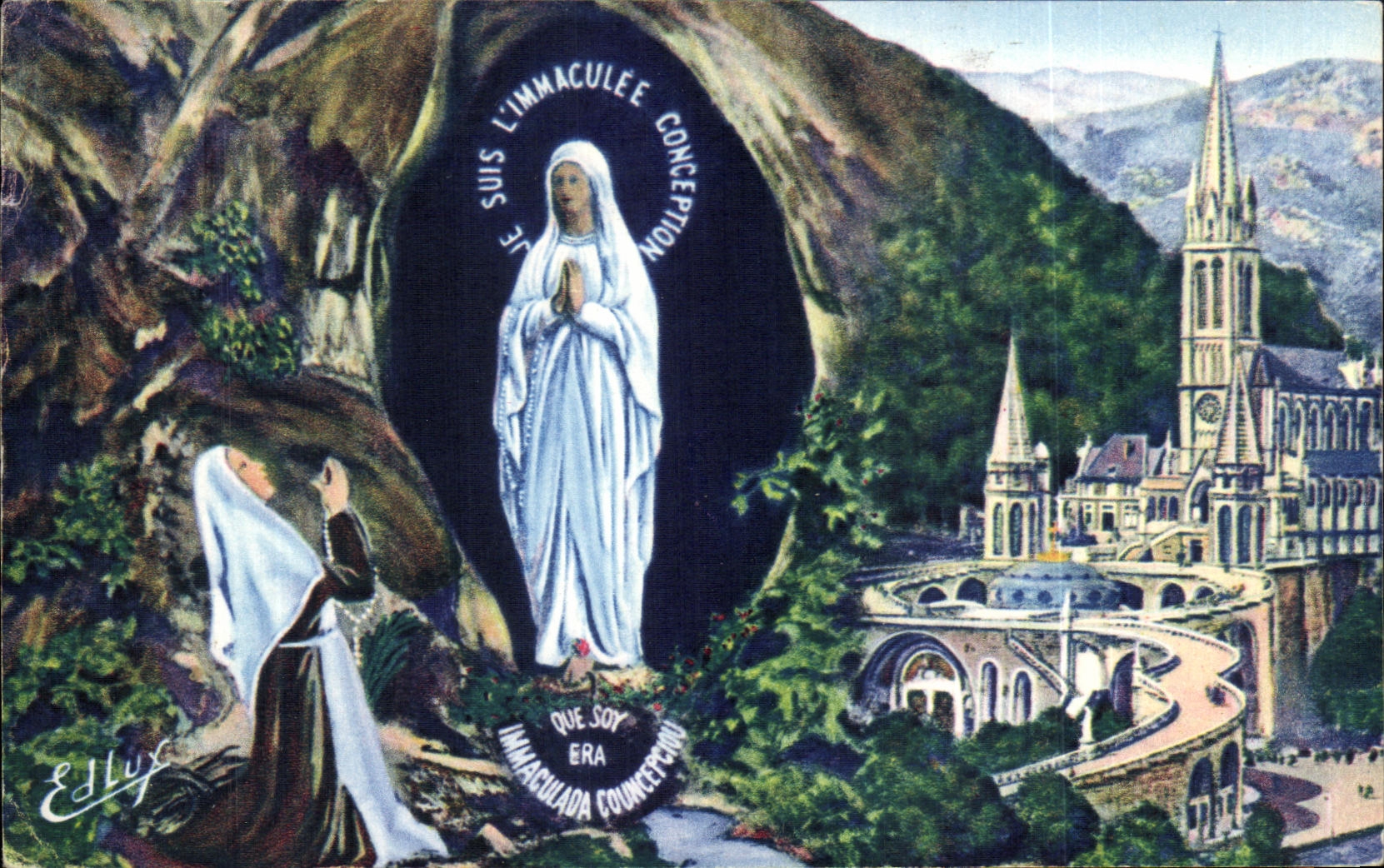 CPA Lourdes the Basilica and I' Apparition