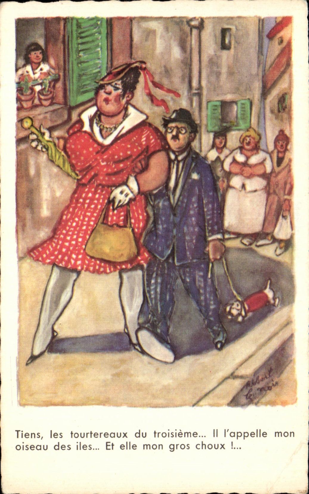 CPA Tiens les tourtereaux du troisieme ll l'appelle mon oiseau des iles