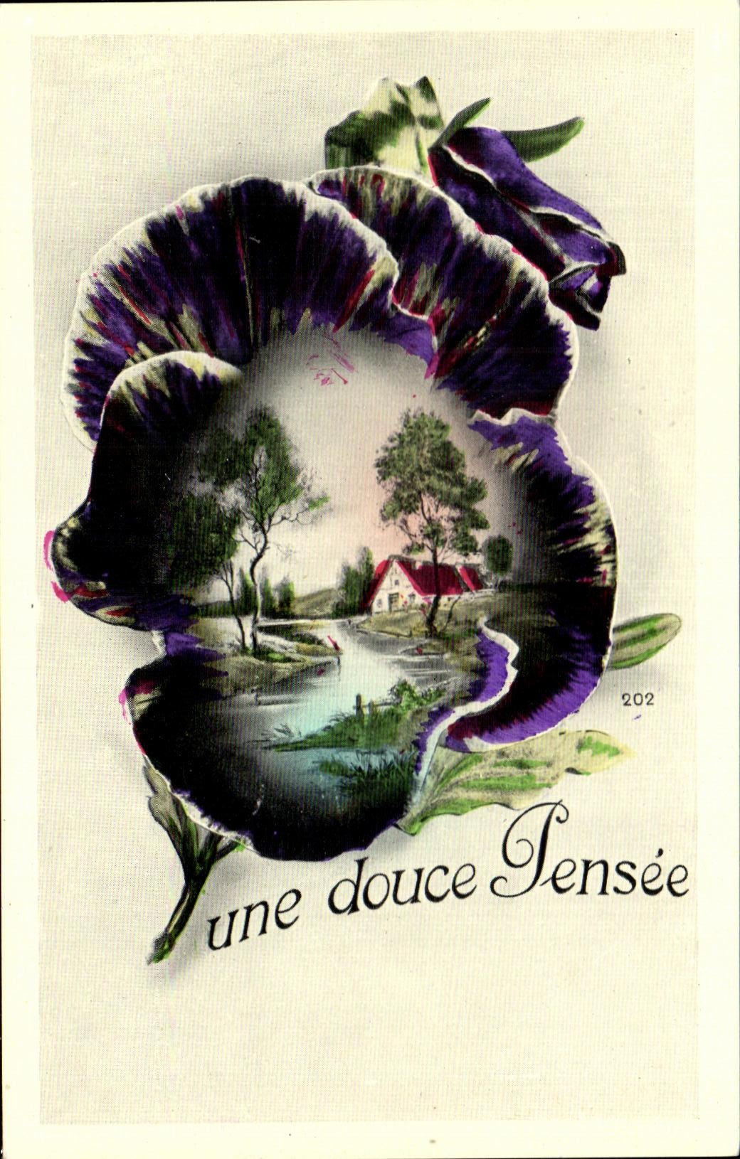 CPA flores suaves de un pensamiento