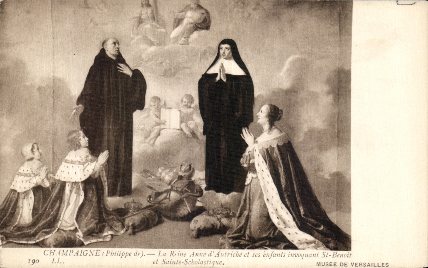 CPA Champaigne La Reine Anne d'Autriche et ses enfants invoquant St Benoit et Sainte Scolastique 