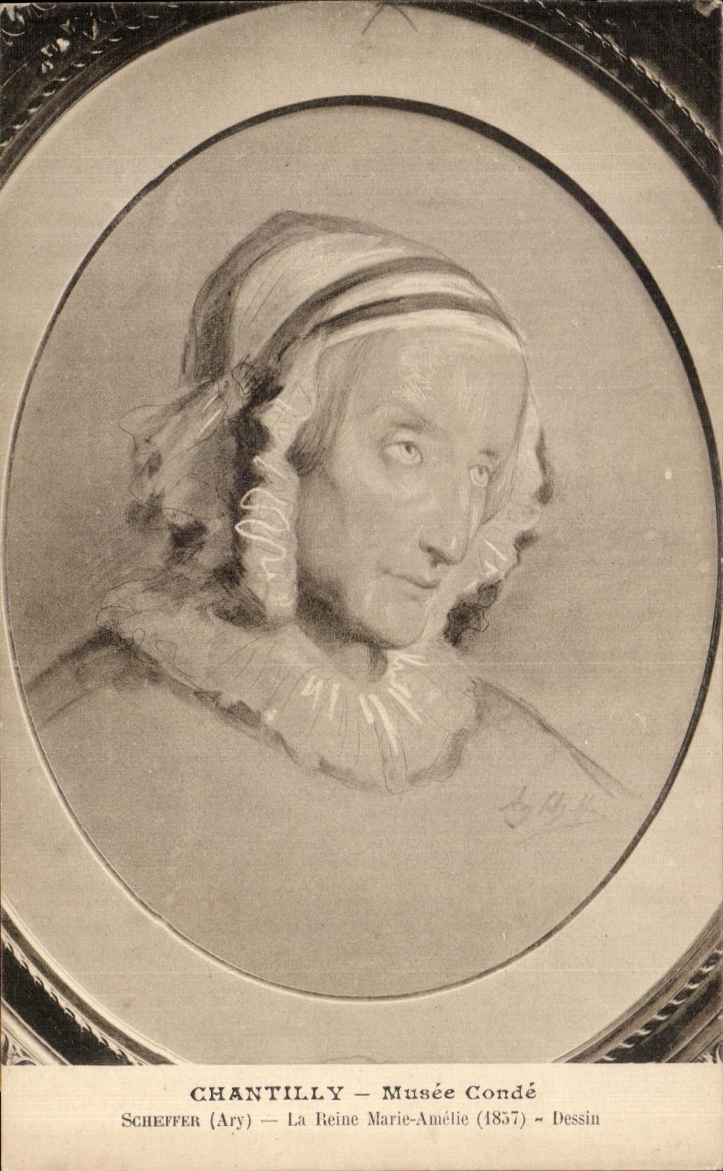 CPA Chantilly Musee Conde Scheffer La Reine Marie Amelie Dessin