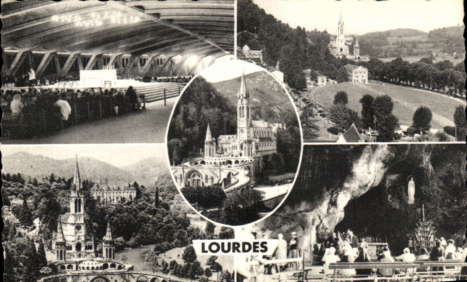 CPA Lourdes the Basilica Black and white Saint Roof of the Underground Basilica the Basilica the Basilica the Cave