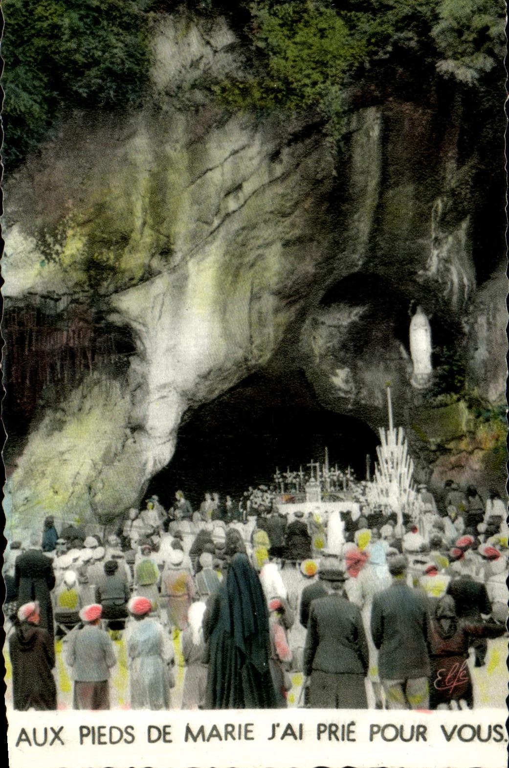 CPA Lourdes the Cave With the feet Of Marie I have Request For You
