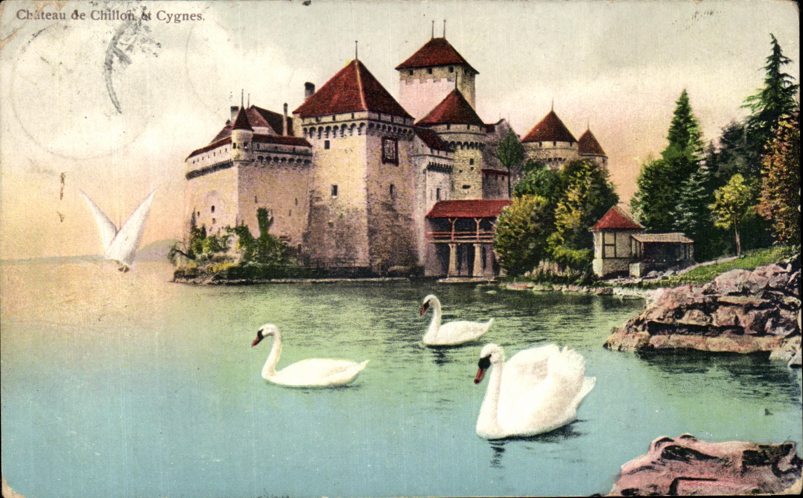 CPA Chateau De Chillon Et Cygnes