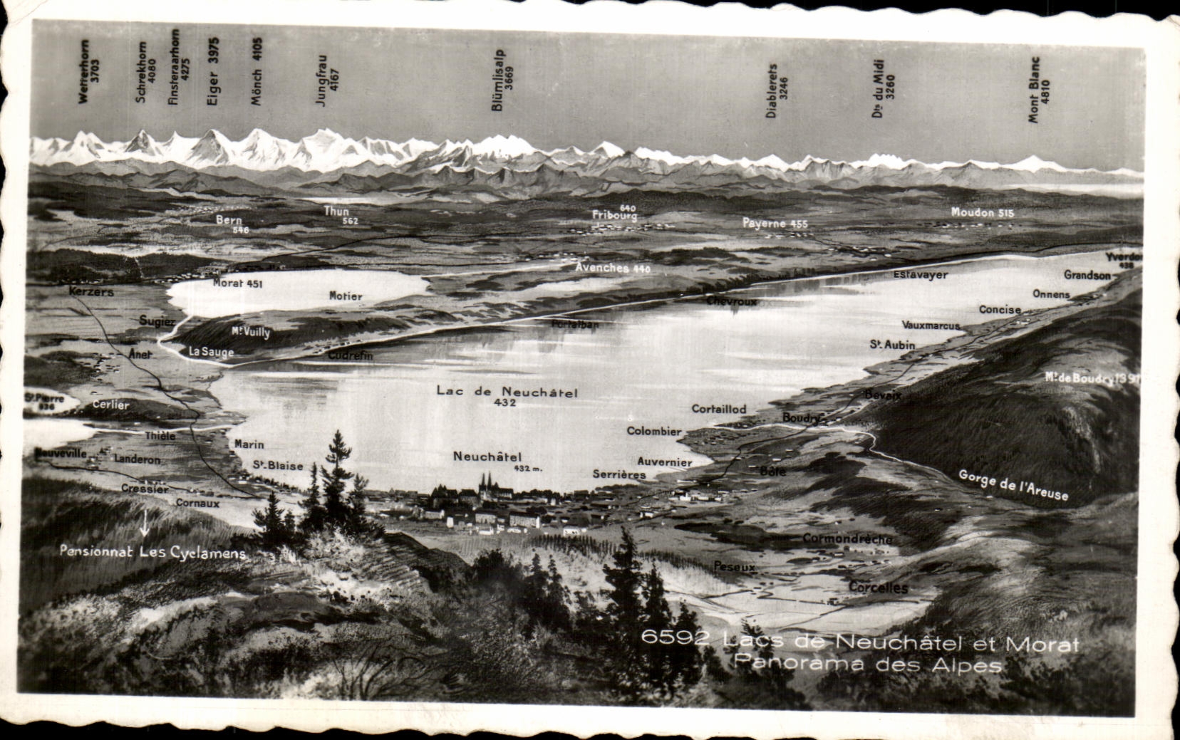 CPSM Lacs de Neuchatel et Moral Panorama des Alpes Suisse