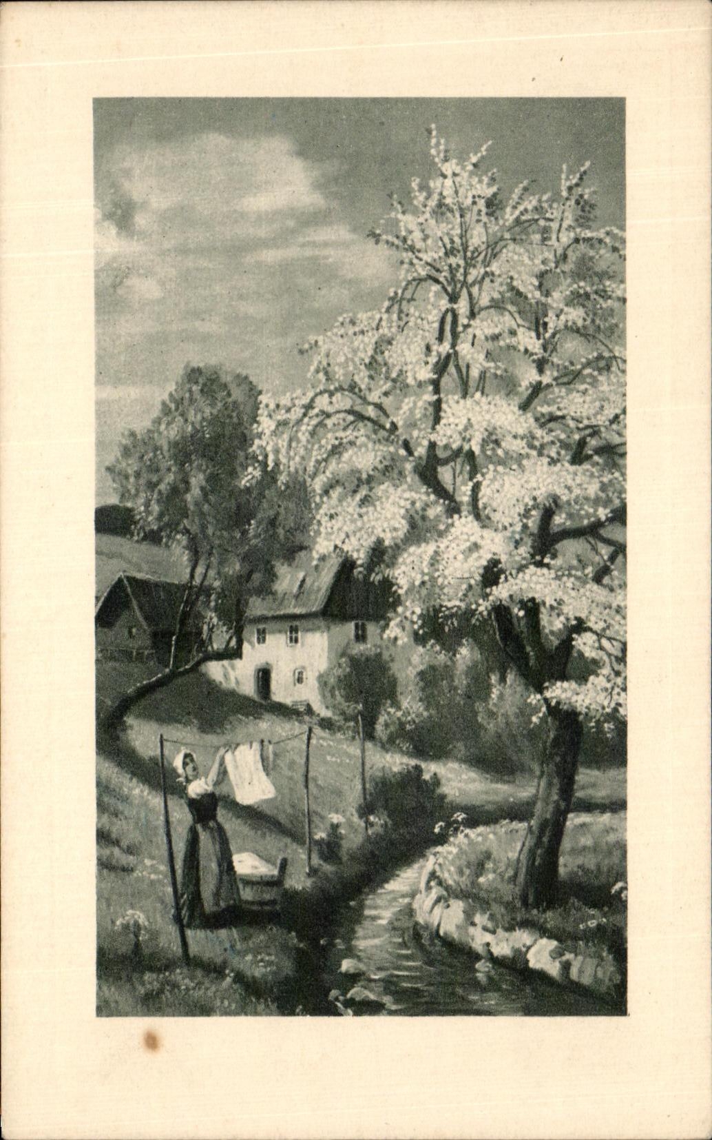 CPA Femme sechant le linge 