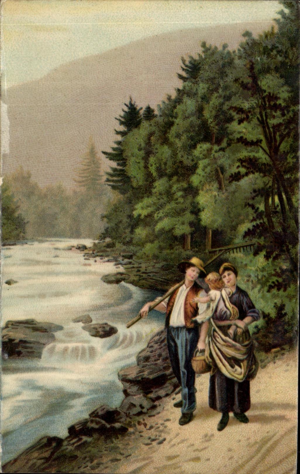 CPA Famille au bord de l'eau