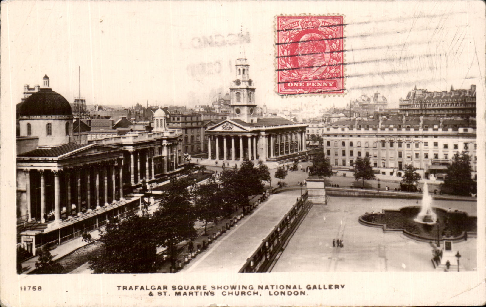 CPA Trafalgar Public garden Showing National Gallery St Martins Church London