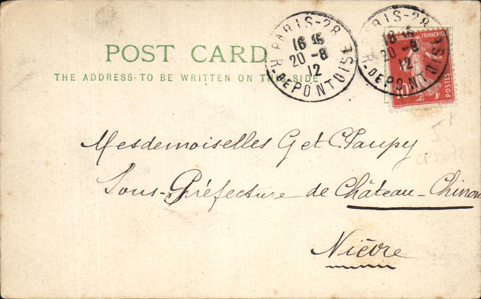 Postcard for Castle Chinon Paupey 1912