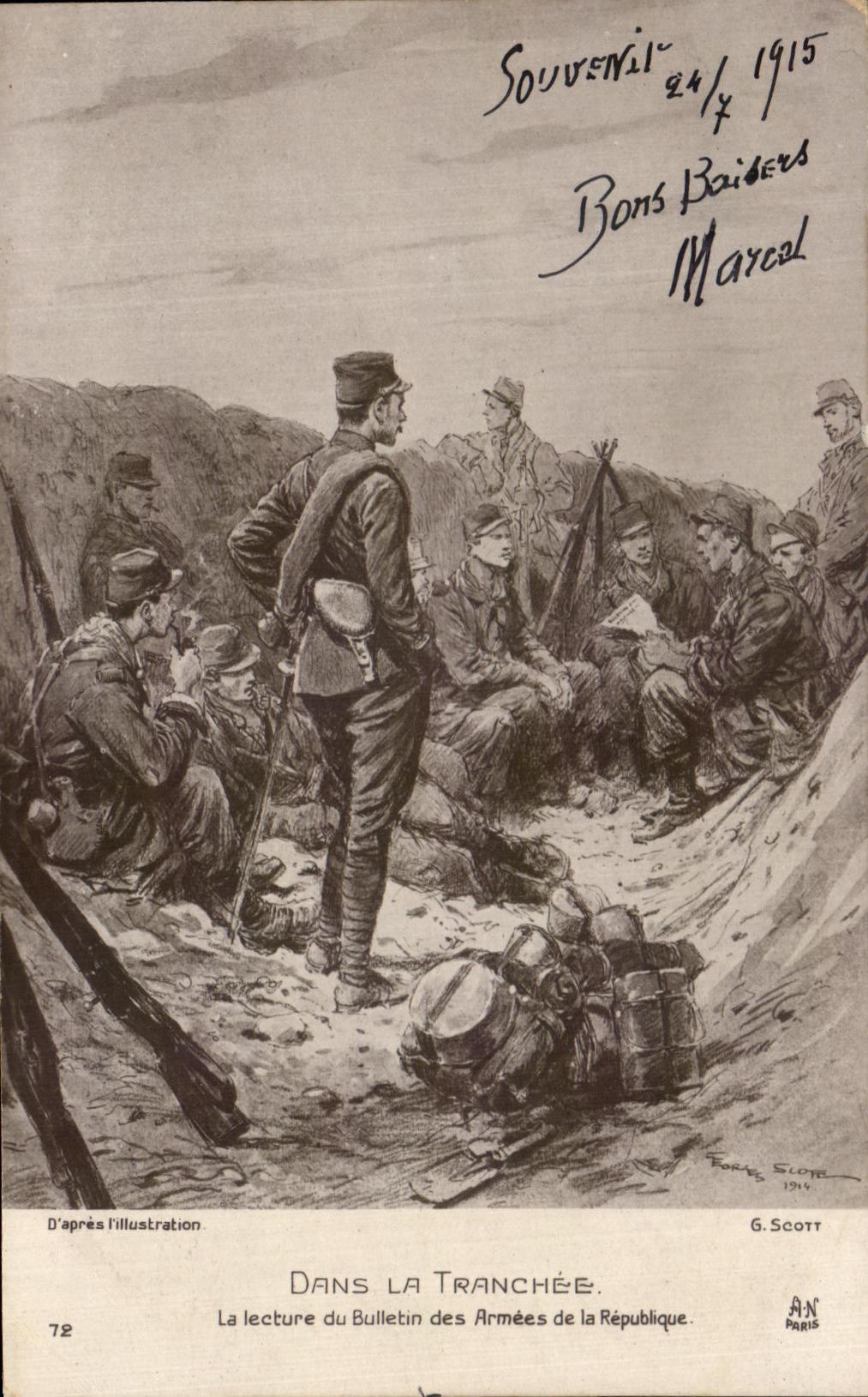 CPA Militaria In the Trench Reading Of the Bulletin Of the Weapons Of the Republic